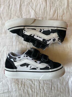 Vans Toddler Black & White Cow Print Velcro Sneakers